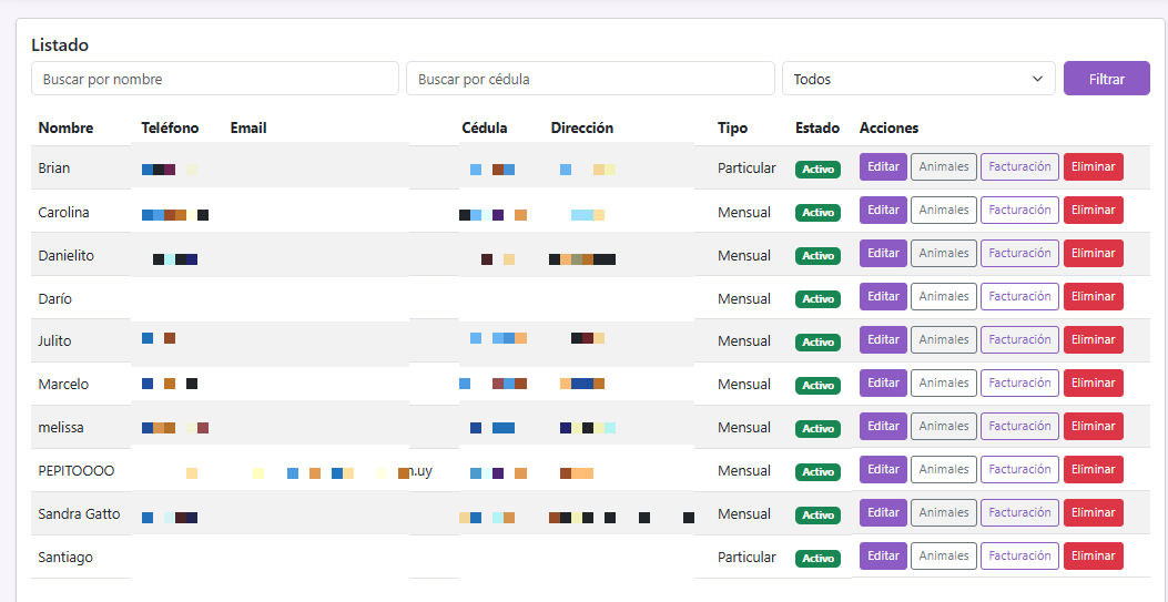Captura de clientes y mascotas de VetCloud