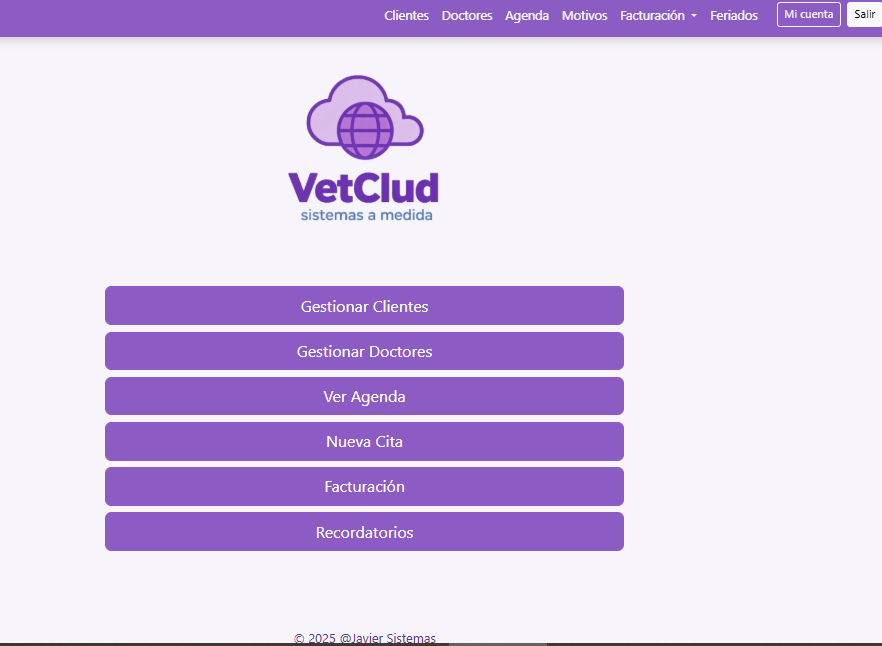 Captura del panel principal de VetCloud