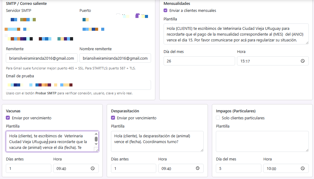 Captura de recordatorios de VetCloud